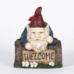 Discount ⌛ HI-LINE GIFT LTD 7.5" Polyresin Welcome Sign Gnome Statue Crawling Over Tree Trunk - Hi-Line Gift 🛒