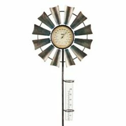 Cheap 👏 Evergreen 36"H Bronze and Metallic Thermometer w/ Rain Gauge, Windmill- Fade and Weather Resistant Outdoor Decor for Homes, Yards and Gardens 🧨