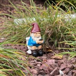 Cheap ❤️ Sunnydaze Decor Sunnydaze Cody the Garden Gnome on the Throne Reading Phone indoor/Outdoor Lightweight Resin Lawn and Garden Statue - 9.5" H ✨ -Garden Decor Shop unnamed file 10560