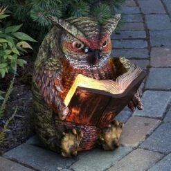 Best Sale π€© 7" Resin Solar Owl Reading Book Statue Brown - Exhart π