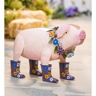Buy β 13.5" Handcrafted Metal Sculpture Pig with Flowered Purple Rain π₯Ύ Boots - Evergreen π 4 Buy β 13.5" Handcrafted Metal Sculpture Pig with Flowered Purple Rain π₯Ύ Boots - Evergreen π - Image 2
