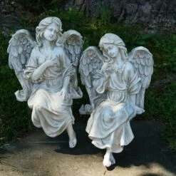 Promo 🎁 Northlight Set of 2 Sitting Angel Outdoor Patio Garden Statues 14" - Gray 💯