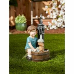 Deals 💯 Zingz & Thingz Zingz & Thingz 10.75" Polyresin Boy and 🦮 Dog Solar Garden Statue ⌛ -Garden Decor Shop unnamed file 10881