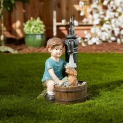 Deals 💯 Zingz & Thingz Zingz & Thingz 10.75" Polyresin Boy and 🦮 Dog Solar Garden Statue ⌛ -Garden Decor Shop unnamed file 10882
