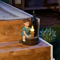 Deals 💯 Zingz & Thingz Zingz & Thingz 10.75" Polyresin Boy and 🦮 Dog Solar Garden Statue ⌛ -Garden Decor Shop unnamed file 10883