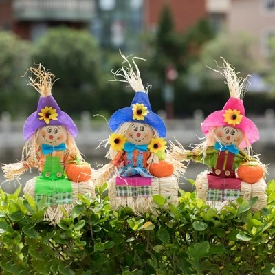 Hot Sale π Gardenised Outdoor Fall Decor π Halloween Scarecrow for Garden Ornament Sitting on Hay Bale, Straw Multicolor, Set of 3, 12 in. π€© 3 Hot Sale π Gardenised Outdoor Fall Decor π Halloween Scarecrow for Garden Ornament Sitting on Hay Bale, Straw Multicolor, Set of 3, 12 in. π€©