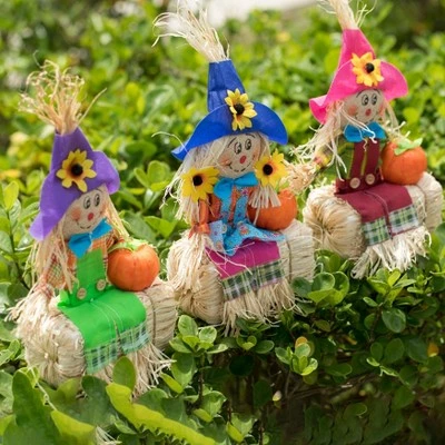 Hot Sale π Gardenised Outdoor Fall Decor π Halloween Scarecrow for Garden Ornament Sitting on Hay Bale, Straw Multicolor, Set of 3, 12 in. π€© 8 Hot Sale π Gardenised Outdoor Fall Decor π Halloween Scarecrow for Garden Ornament Sitting on Hay Bale, Straw Multicolor, Set of 3, 12 in. π€© - Image 6
