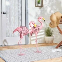 Discount 🧨 Zingz & Thingz Zingz & Thingz 32" Iron Standing Solar Flamingo Statue Pink 🛒 -Garden Decor Shop unnamed file 10992