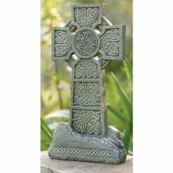 Outlet 😀 Roman 16" Irish Celtic Cross Religious Outdoor Patio Garden Statue - Gray/Green ⌛ -Garden Decor Shop unnamed file 11086