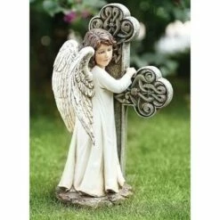 Promo 🔥 Roman 11.75" Angel Facing Cross Religious Outdoor Garden Statue - White/Gray 🔥