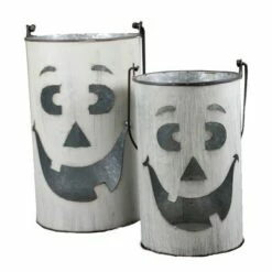 Best deal 🤩 Direct International 💀 Halloween 11.25" Metal Pumpkin Baskets Ghost Pumpkin Set Wavy - Outdoor Sculptures And Statues 🎁 -Garden Decor Shop unnamed file 11188