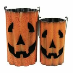 Best deal 🤩 Direct International 💀 Halloween 11.25" Metal Pumpkin Baskets Ghost Pumpkin Set Wavy - Outdoor Sculptures And Statues 🎁 -Garden Decor Shop unnamed file 11190