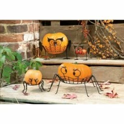 Outlet π Set of 2 Iron Pumpkin Holders Owl - Evergreen π
