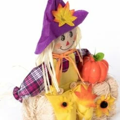 Promo 🤩 Gardenised Outdoor Fall Decor 🎃 Halloween Scarecrow for Garden Ornament Sitting on Hay Bale, Straw Multicolor, Set of 3, 16 in. 👏 -Garden Decor Shop unnamed file 11554