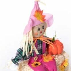 Promo 🤩 Gardenised Outdoor Fall Decor 🎃 Halloween Scarecrow for Garden Ornament Sitting on Hay Bale, Straw Multicolor, Set of 3, 16 in. 👏 -Garden Decor Shop unnamed file 11555
