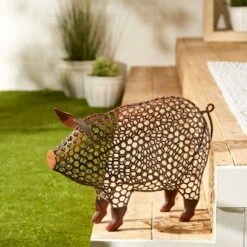 Deals ❤️ Zingz & Thingz Zingz & Thingz 17.5" Iron Chicken Wire Pig Sculpture Brown ⭐ -Garden Decor Shop unnamed file 11650