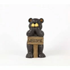 Brand new 🔥 HI-LINE GIFT LTD 17.25" Polyresin Bear Leaning on Welcome Sign Outdoor Statue Black - Hi-Line Gift 😍