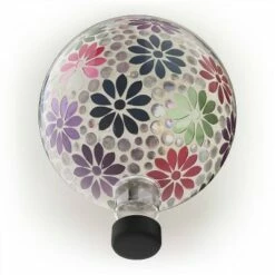 Promo 💯 Alpine Corporation Alpine 12" Mosaic Glass Gazing Globe Colorful Daisy With Mosaic Flower 🥰