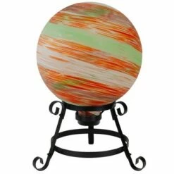 Wholesale 😉 Northlight 10" Orange and Green Swirl Designed Outdoor Garden Gazing Ball 🔥