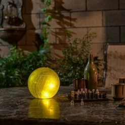 Cheap 🧨 Alpine Corporation 7" Textured Glass Gazing Globe with LED Lights Yellow 😍