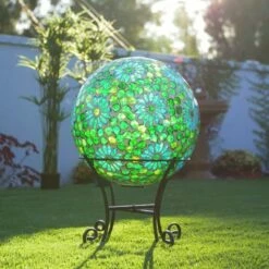 Hot Sale 😍 24" x 16" Indoor/Outdoor Glass Gazing Globe with LED Lights and Stand Green - Alpine Corporation 👍