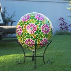 Cheap 🥰 24" x 16" Indoor/Outdoor Glass Gazing Globe with LED Lights and Stand Purple/Green - Alpine Corporation 🔔