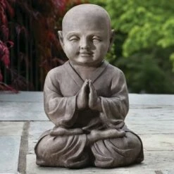 Best Pirce ⌛ 15.75" Indoor/Outdoor Resin Praying Buddha Garden Statue Brown - Alfresco Home LLC 🎉