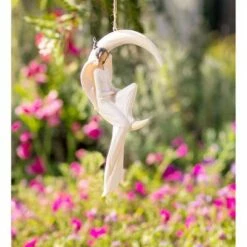 New 👍 Wind & Weather Angel Sitting on Crescent Moon Indoor/Outdoor Hanging Sculpture 🎁 -Garden Decor Shop unnamed file 12113