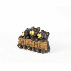 Outlet π HI-LINE GIFT LTD 8.5" Polyresin Bear Family with Welcome Sign Outdoor Statue Black - Hi-Line Gift π