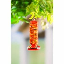 Budget 🧨 Evergreen Orange Speckle Glass Hummingbird Feeder- 5x12x5 in Fade and Weather Resistant 😍