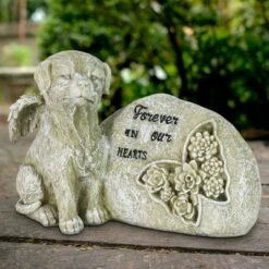 Buy ✨ 7" Resin Forever In Our Hearts 🐶 Dog Memorial with Butterfly Statue Gray - Exhart 🧨