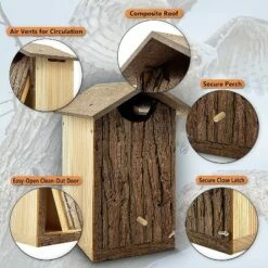 Cheap 🥰 Outer Trails Japanese Cedar Wooden Owl Houses, Composite Weather Tight Roof, Bark Front 🎁 -Garden Decor Shop unnamed file 12523