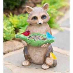 Brand new β€οΈ Wind & Weather Raccoon With Leaf Bird Feeder with Solar Lighted Birds π