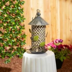 Best Sale 😀 Zingz & Thingz Zingz & Thingz 17.5" Iron Leaf Bird Feeder Green/Brown 🧨 -Garden Decor Shop unnamed file 12676