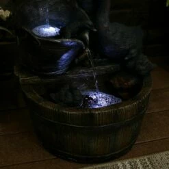 New ๐ Sunnydaze Decor Sunnydaze 30"H Electric Polyresin Rustic Pump and Barrel Mother Duck and Ducklings Outdoor Fountain with LED Lights ๐