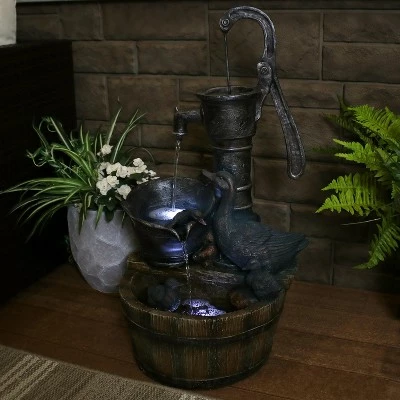 New π Sunnydaze Decor Sunnydaze 30"H Electric Polyresin Rustic Pump and Barrel Mother Duck and Ducklings Outdoor Fountain with LED Lights π 9 New π Sunnydaze Decor Sunnydaze 30"H Electric Polyresin Rustic Pump and Barrel Mother Duck and Ducklings Outdoor Fountain with LED Lights π - Image 8