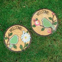 New 🌟 Northlight Set of 2 Welcome Birds Outdoor Floral Garden Stones 11" 😀