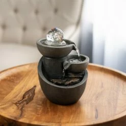 Coupon 🤩 Nature Spring 3 Tier Tabletop Water Fountain With Rolling Glass Ball, Multicolored LED Lights, and Electric Pump 🎁