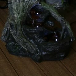 Best Pirce ✨ Sunnydaze Decor Sunnydaze 15"H Electric Polyresin Aged Logs and Flowing Brook Tiered Outdoor Fountain with LED Lights 🎁