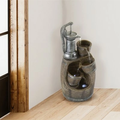 Budget π Nature Spring Old-Fashioned Hand Pump and Barrel 4-Tier Fountain With Cascading Waterfall and LED Lights - Brown βοΈ 6 Budget π Nature Spring Old-Fashioned Hand Pump and Barrel 4-Tier Fountain With Cascading Waterfall and LED Lights - Brown βοΈ - Image 4