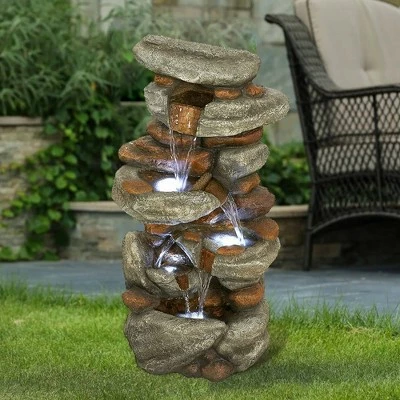 Outlet π― Watnature 30" 4-Tier Rock Water Fountain with LED Lights Brown/Gray β 4 Outlet π― Watnature 30" 4-Tier Rock Water Fountain with LED Lights Brown/Gray β - Image 2