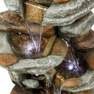Outlet π― Watnature 30" 4-Tier Rock Water Fountain with LED Lights Brown/Gray β 6 Outlet π― Watnature 30" 4-Tier Rock Water Fountain with LED Lights Brown/Gray β - Image 4