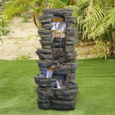 Cheap ⭐ Watnature 40" High Stacked Simulated Rock Cascading Waterfall Fountain Gray 👏 4 Cheap ⭐ Watnature 40" High Stacked Simulated Rock Cascading Waterfall Fountain Gray 👏 - Image 2