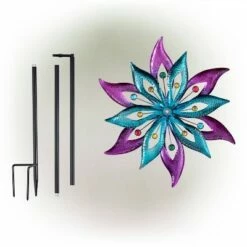 Buy ⭐ Alpine Corporation 64" Jeweled Colorful Metal Dual Floral Wind Spinner Garden Stake Aqua/Purple 🤩 -Garden Decor Shop unnamed file 13839