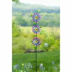 Hot Sale 👍 Evergreen 71"H Garden Stake with Spinning Flowers, Violet Trio- 🥰