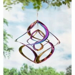 Discount 🧨 Wind & Weather Vibrant Multi-Colored Iridescent Dual Spiral Hanging Metal Wind Spinner 😍