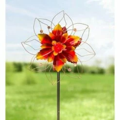 Wholesale 😉 Wind & Weather Metal Autumn Leaves Wind Spinner With Abstract Flower Form 👏