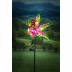 Discount 😉 Evergreen 48"H Solar Staked Wind Spinner, Glass Rooster 🛒