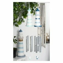 New 🧨 Olivia & May Olivia & May Set of 2 Coastal Lighthouse Wood Wind Chimes ⭐