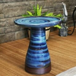 Top 10 ⌛ Sunnydaze Decor Sunnydaze Outdoor Weather-Resistant Garden Patio High-Fired Smooth Ceramic Hand-Painted Duo Tone Bird Bath - Galaxy Blue 🔔